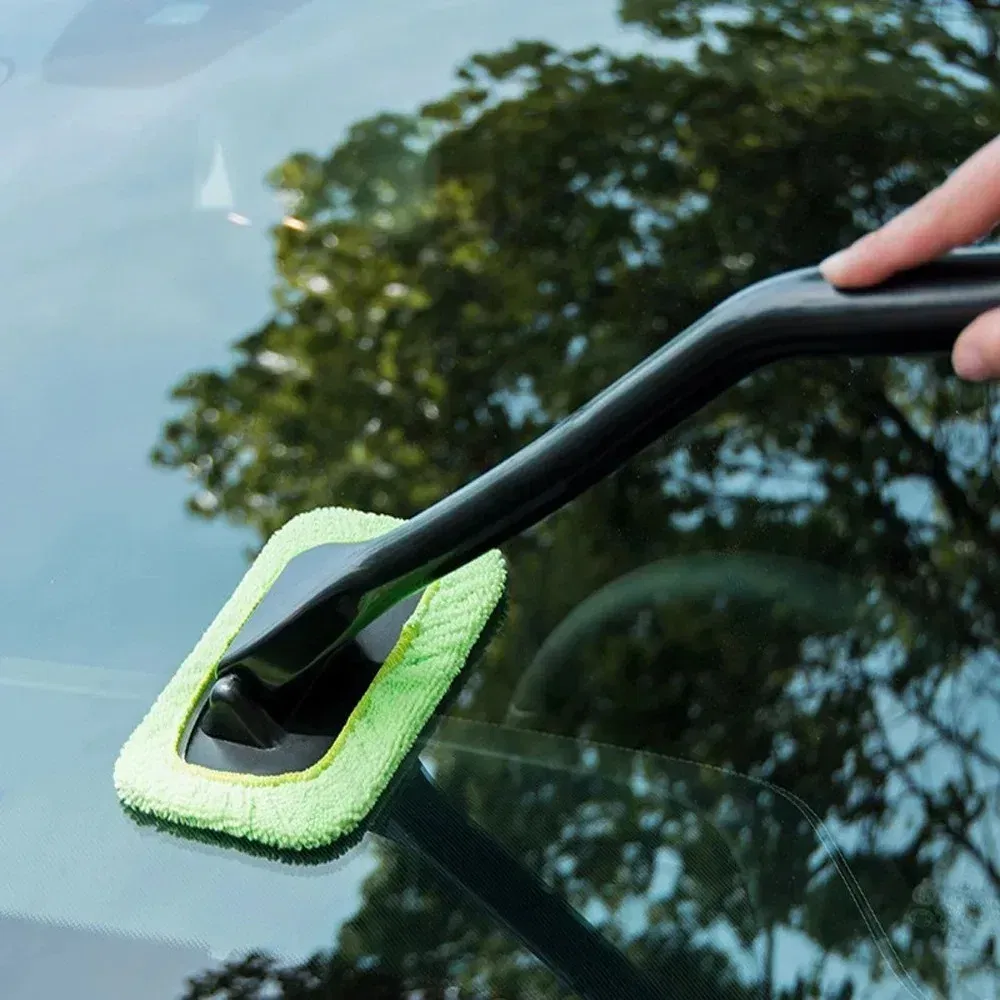 Color: Yellow - Car Windshield Cleaning Brush Kit Car Window Wiper Home Glass Defogging Dust Towel With Long Handle Cleaner Brush Washing Tool