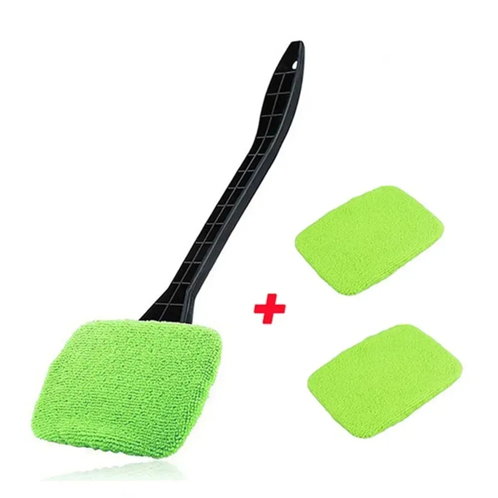 Color: Yellow - Car Windshield Cleaning Brush Kit Car Window Wiper Home Glass Defogging Dust Towel With Long Handle Cleaner Brush Washing Tool