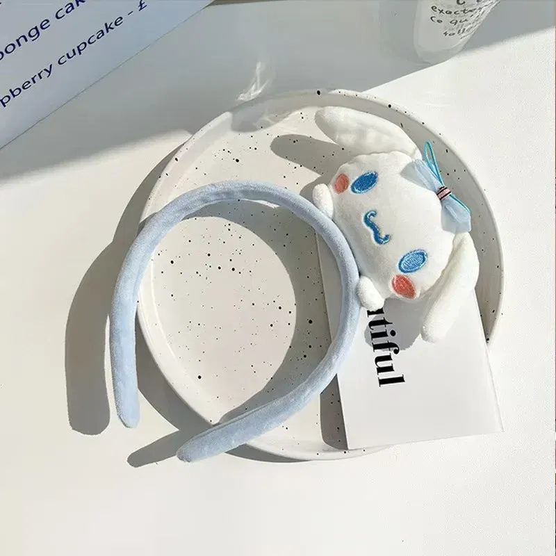 Color: FireBrick - Sanrio Soft Plush Makeup Hairband Cute kuromi Cinnamoroll Melody Design Wash Face Makeup Non Slip Elastic Hair Accessories