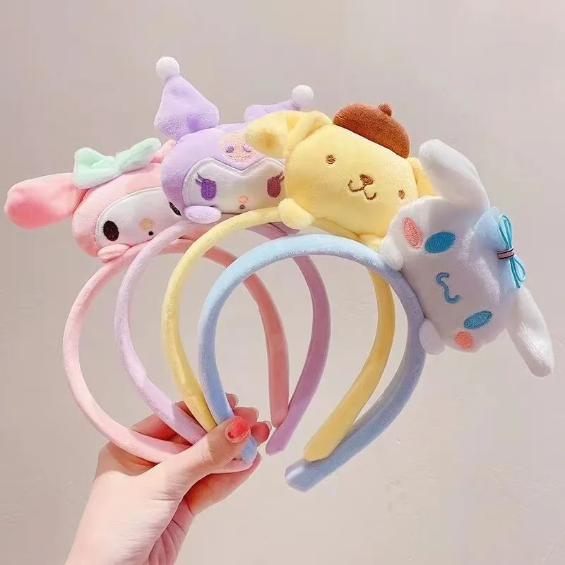 Color: FireBrick - Sanrio Soft Plush Makeup Hairband Cute kuromi Cinnamoroll Melody Design Wash Face Makeup Non Slip Elastic Hair Accessories