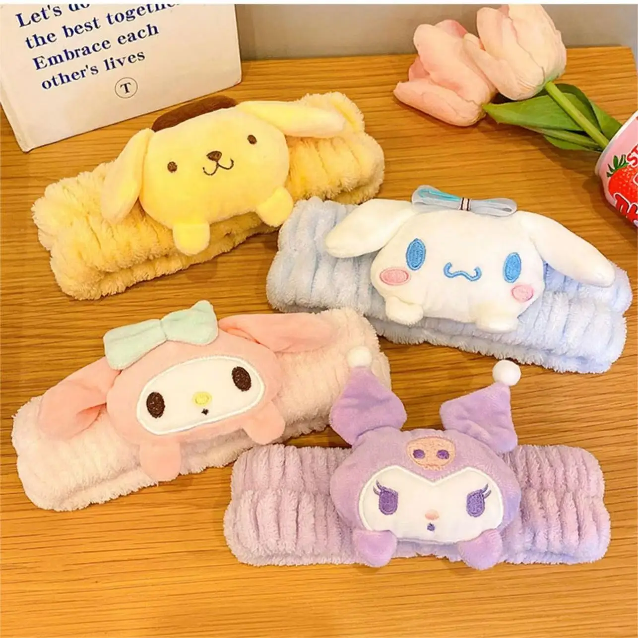 Color: FireBrick - Sanrio Soft Plush Makeup Hairband Cute kuromi Cinnamoroll Melody Design Wash Face Makeup Non Slip Elastic Hair Accessories