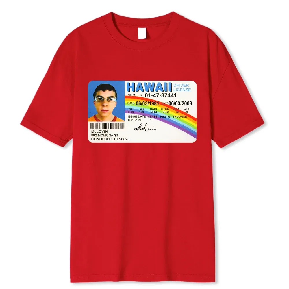 Color: Brown, Size: L - Homme t Shirt Summer Men t-Shirt Mclovin Id Card Superbad Geek Mens Cotton t-Shirt Unisex t-Shirt Teenagers Cool Soft Clothing