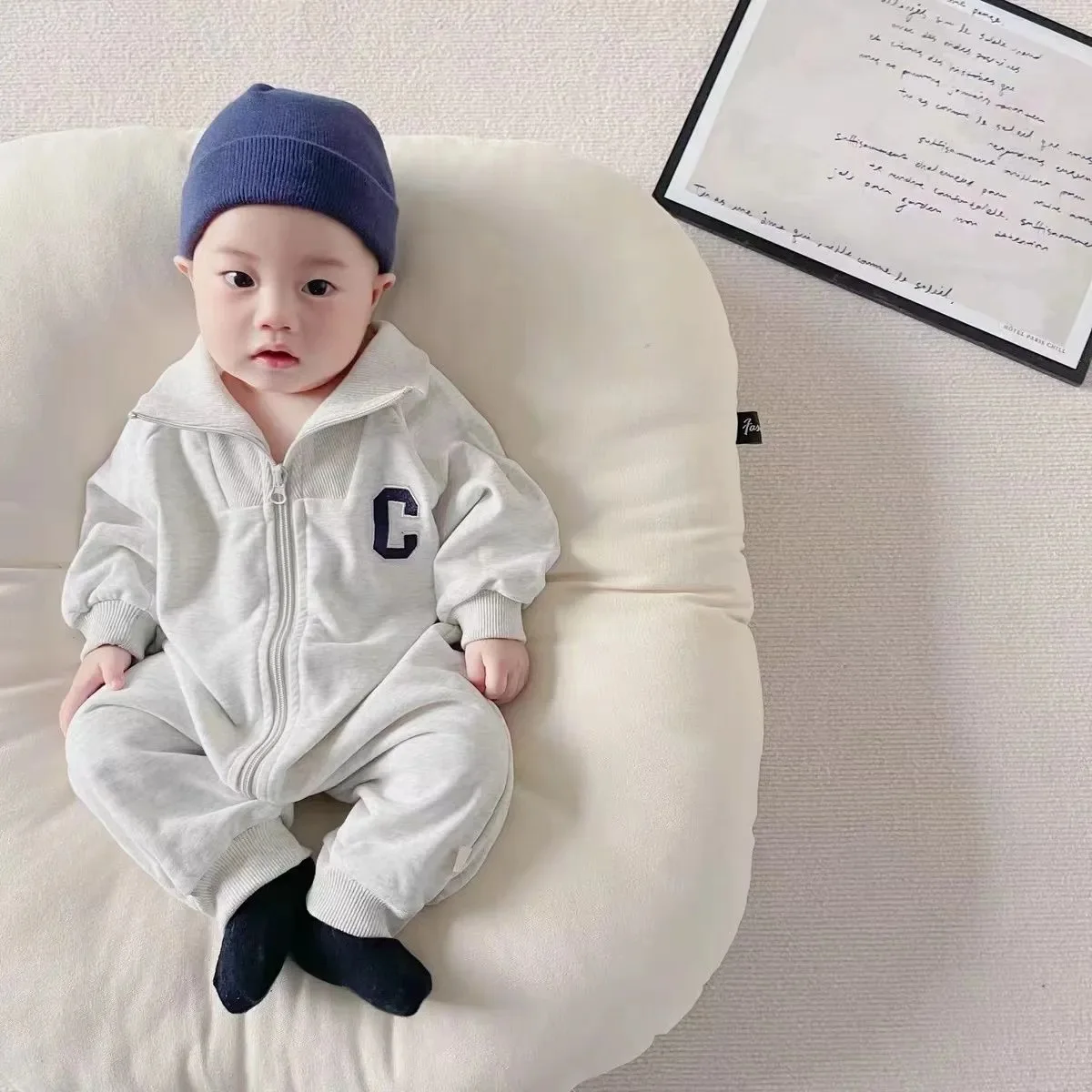 Color: Blue, Kid Size: 12M - MILANCEL Autumn Baby Clothes Letter Print Boys Rompers Front Zipper Infant Boys Jumpsuits Toddler Outfit