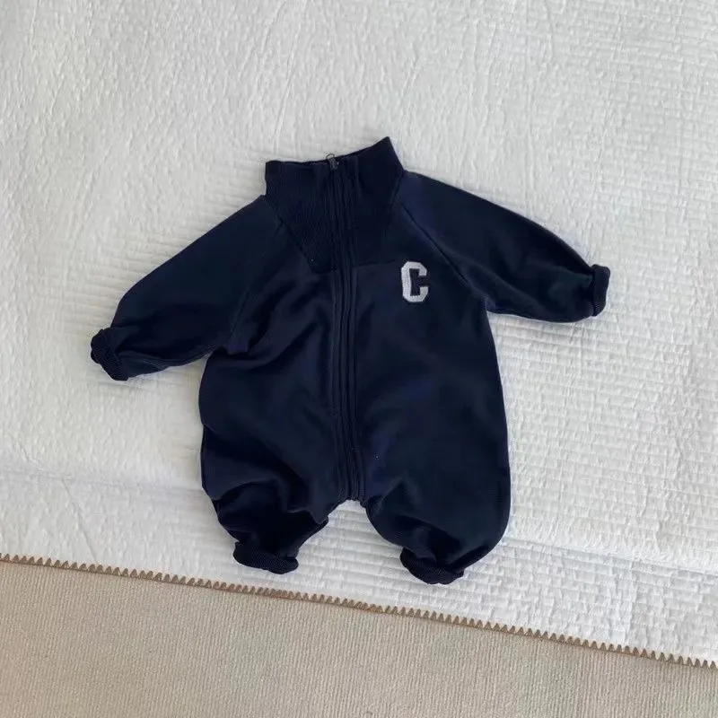 Color: Blue, Kid Size: 12M - MILANCEL Autumn Baby Clothes Letter Print Boys Rompers Front Zipper Infant Boys Jumpsuits Toddler Outfit