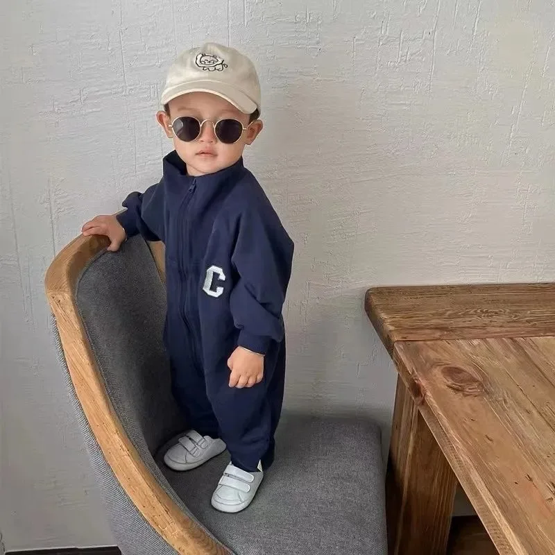 Color: Blue, Kid Size: 12M - MILANCEL Autumn Baby Clothes Letter Print Boys Rompers Front Zipper Infant Boys Jumpsuits Toddler Outfit