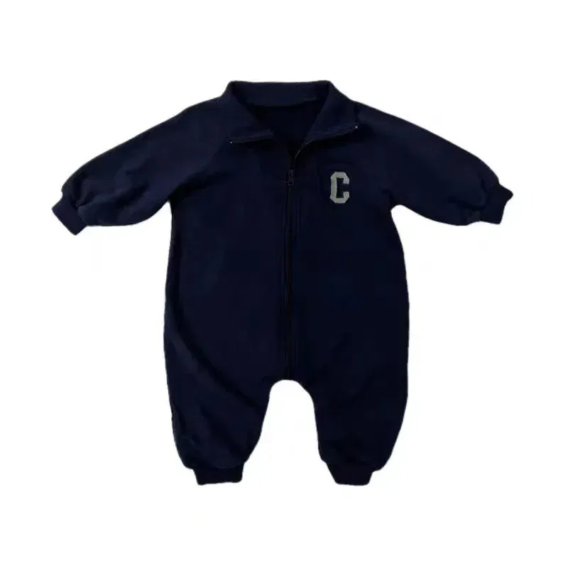 Color: Blue, Kid Size: 12M - MILANCEL Autumn Baby Clothes Letter Print Boys Rompers Front Zipper Infant Boys Jumpsuits Toddler Outfit