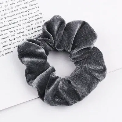 Color: Dark Grey - New Fashion gold velvet Women Pure color wild Large intestine Elastic Hair Sports Dance Scrunchie Girls Hair Accessories