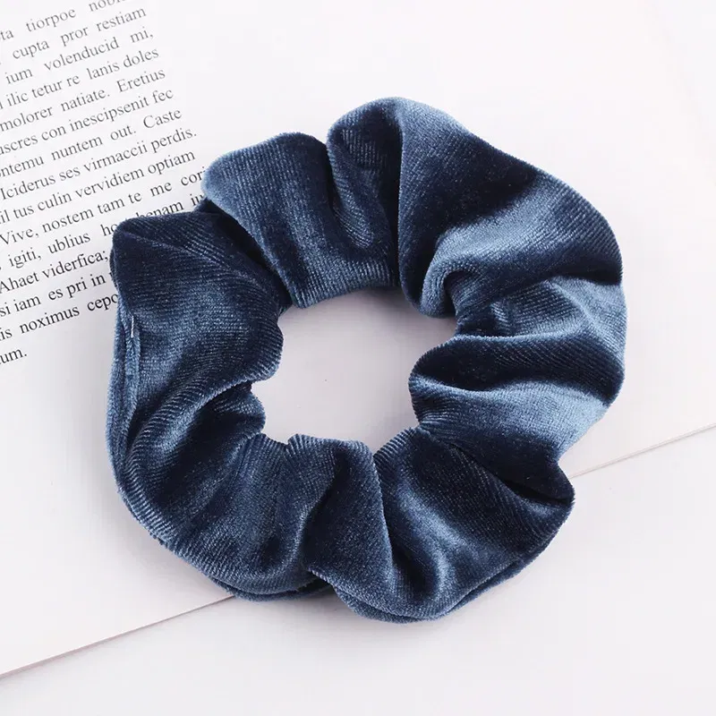 Color: Dark Grey - New Fashion gold velvet Women Pure color wild Large intestine Elastic Hair Sports Dance Scrunchie Girls Hair Accessories
