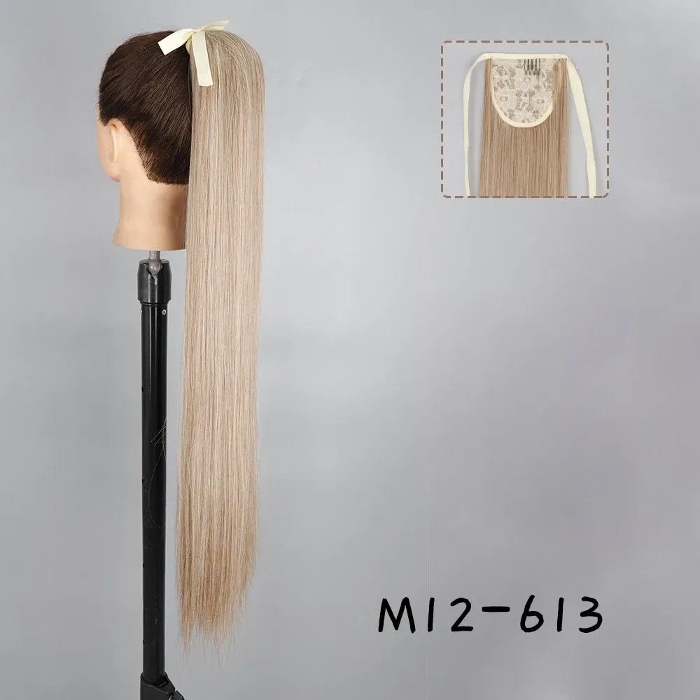 Color: #1B, Stretched Length: 34inches - AZQUEEN Straight Synthetic Hairpiece With Ponytail 85cm Super Long Wrap Around Clip In Hair Extensions Pony Tail For Daily Wear