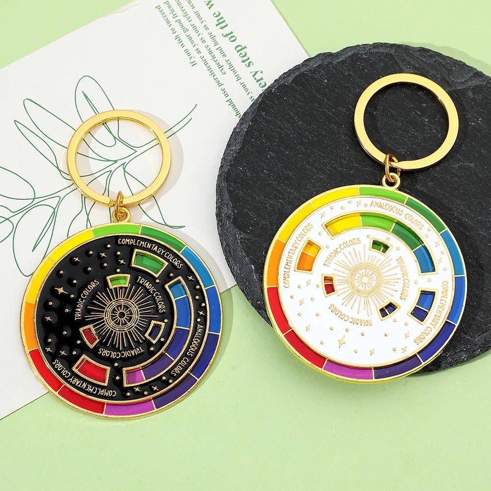 Color: WHITE - Color Wheel Keyring for Painters, Interactive Keychain, Art Keychains, Gifts