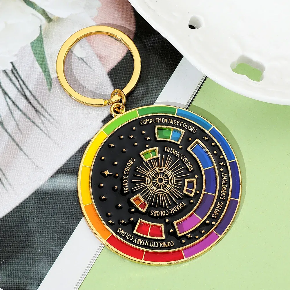 Color: WHITE - Color Wheel Keyring for Painters, Interactive Keychain, Art Keychains, Gifts
