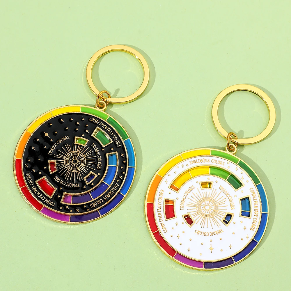 Color: WHITE - Color Wheel Keyring for Painters, Interactive Keychain, Art Keychains, Gifts