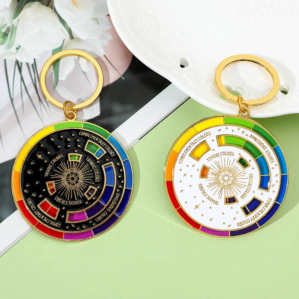 Color: WHITE - Color Wheel Keyring for Painters, Interactive Keychain, Art Keychains, Gifts