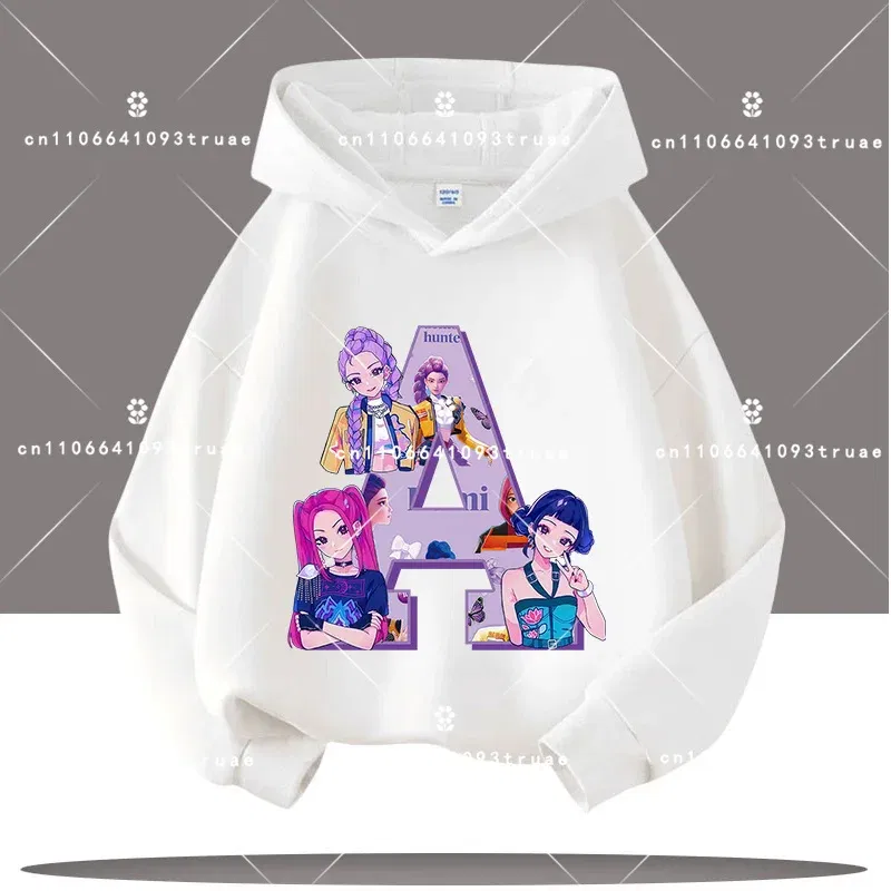 Color: Red, Kid Size: 7 - K-pop Demon Hunters Letter A-Z 3-12 Year Old Children Hooded Sweatshirt Girls' Casual Shirt Boys' Sports Shirt Cartoon Print