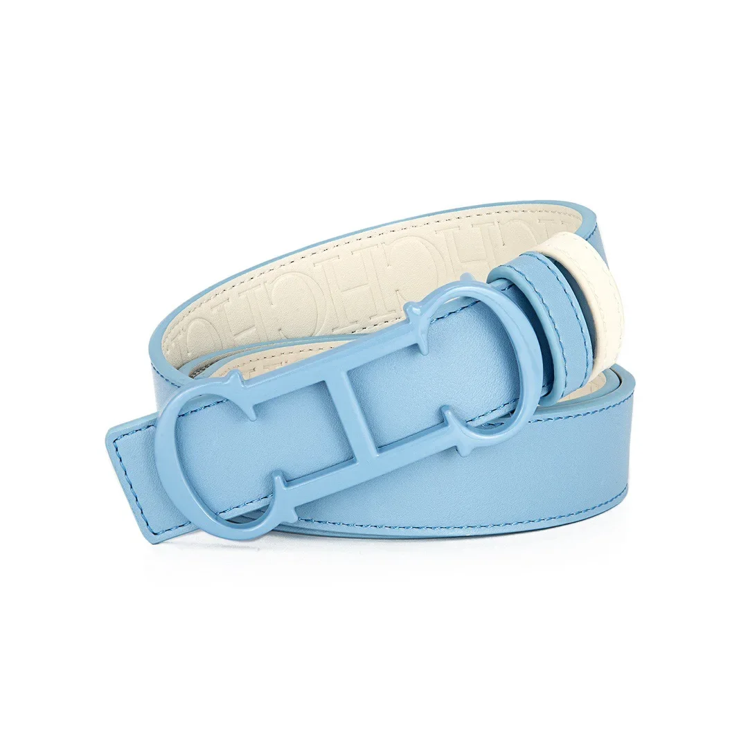 Color: GRAY, Belt Length: 75cm - CILMI HARVILL CHHC New Women's Belt Solid Color Matching Gift Box Packaging Christmas Fashion Versatile Imprinted Letter Design
