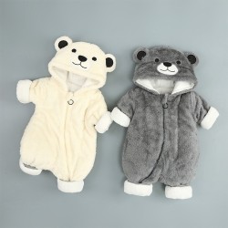 Cuddly Bear Hooded Onesies for Toddlers in Cream and Grey