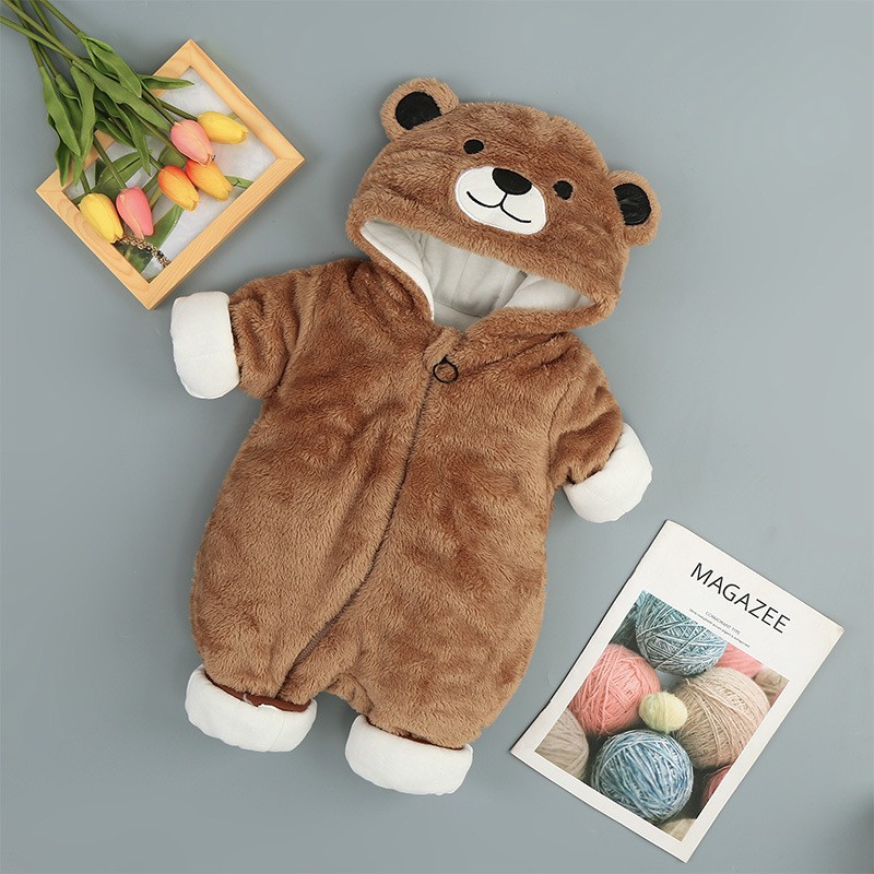 Cuddly Bear Hooded Onesies for Toddlers in Cream and Grey