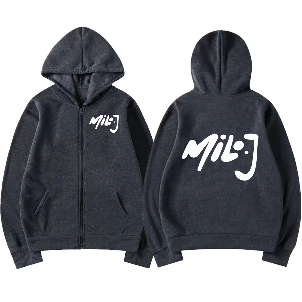 Color: Beige, Size: XXL - Rapper Milo J Logo Merch Zipper Hoodies Men's Women Fashion Hip Hop Zip Up Hooded Sweatshirts Casual Oversized Jackets Pullovers