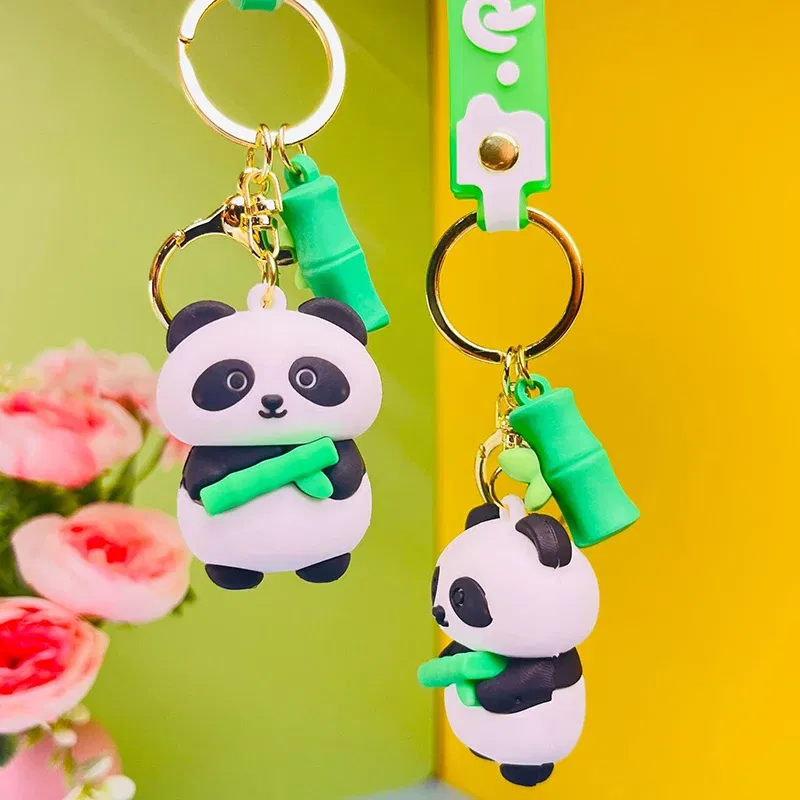 Color: Beige - Cartoon Panda Keychain Silicone Animal Doll Pendant Keyring For Women Men Bag Charms Car Key Holder Accessories Couple Gift
