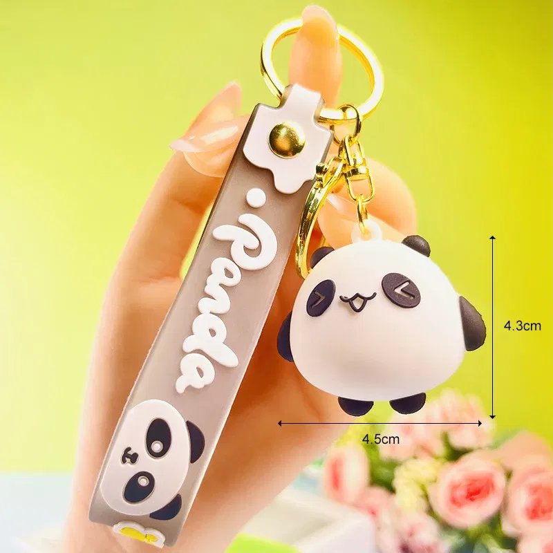 Color: Beige - Cartoon Panda Keychain Silicone Animal Doll Pendant Keyring For Women Men Bag Charms Car Key Holder Accessories Couple Gift