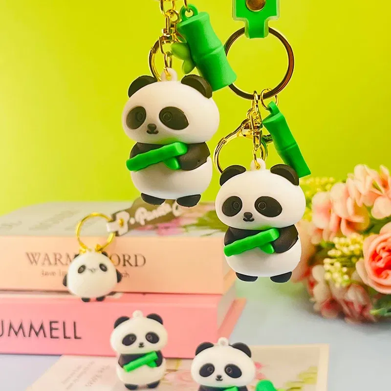 Color: Beige - Cartoon Panda Keychain Silicone Animal Doll Pendant Keyring For Women Men Bag Charms Car Key Holder Accessories Couple Gift