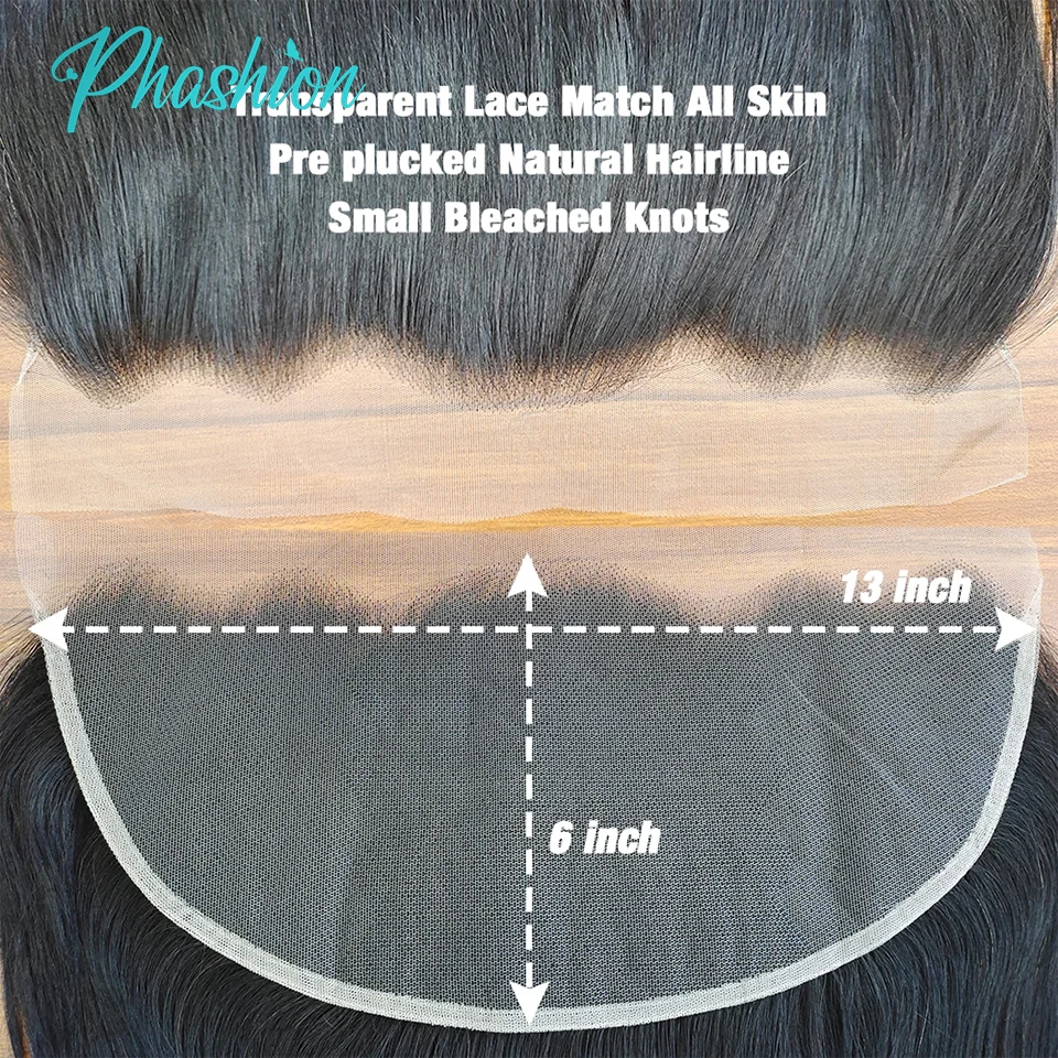 Color: Natural Color, Stretched Length: 20inches - Phashion 26 28 Inch13x6 Lace Frontal Straight Pre Plucked Swiss HD Transparent Full Front Only Natural Black 100% Human Hair