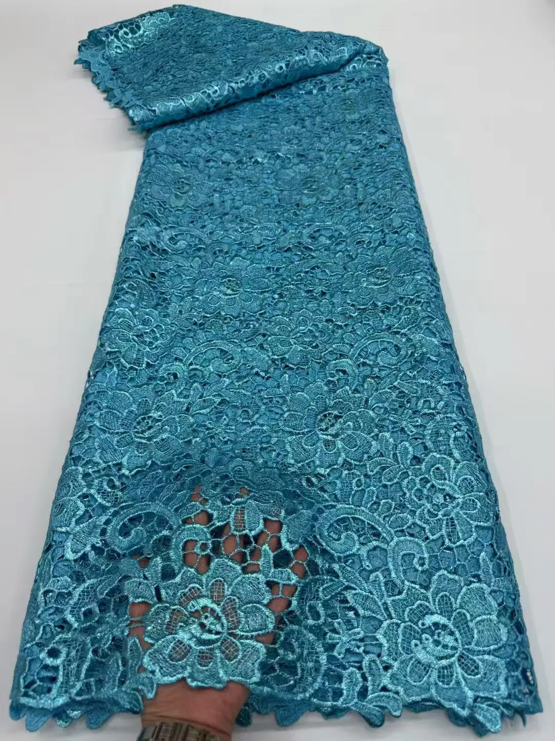 Color: Pink, Width: 120cm, Length: 5 yards - Luxury African Cotton Cord Lace Fabric 2025 High Quality Nigerian Gilding Guipure Cord Lace Fabric Woman Wedding Sewing Material