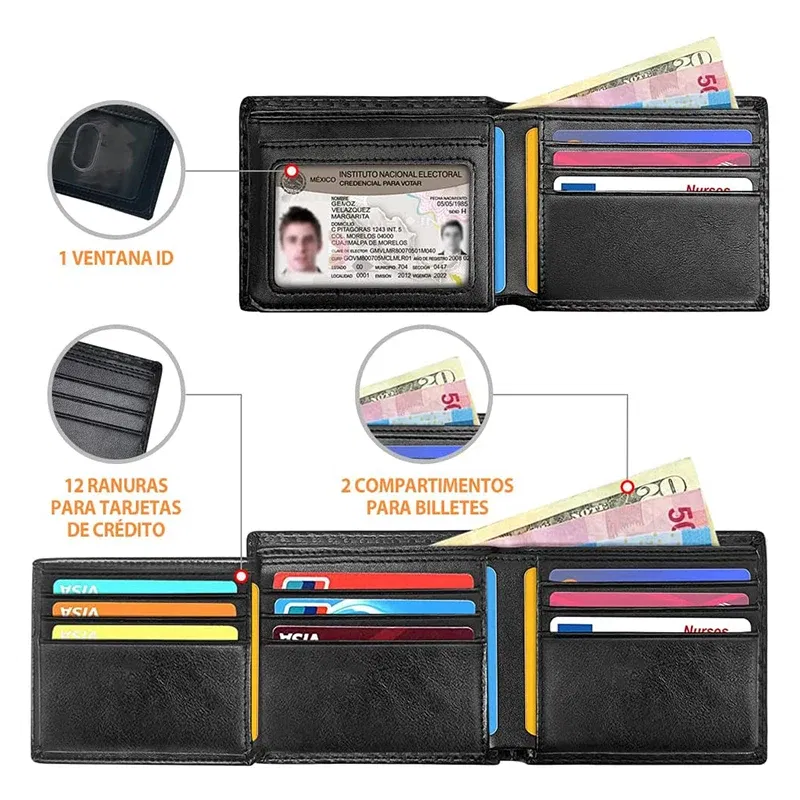 Color: Beige, Ships From: CHINA - Slim Minimalist Tri-Fold Wallet Carbon Fiber RFID Blocking Men's  Wallet With ID Window and 9 Card Slots