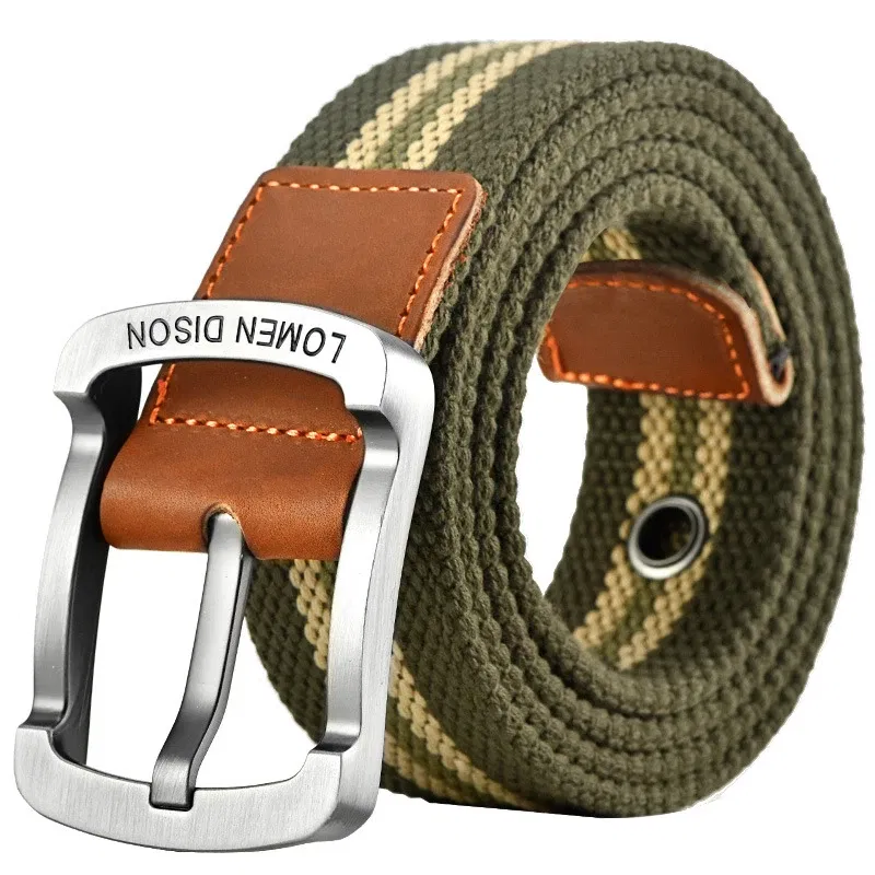 Color: GRAY, Belt Length: 110cm - Tactical Canvas Men's Belt Fashion Casual All-match Jeans Accessories Girdle Outdoor Sports Hunting Nylon Pin Buckle Waistband