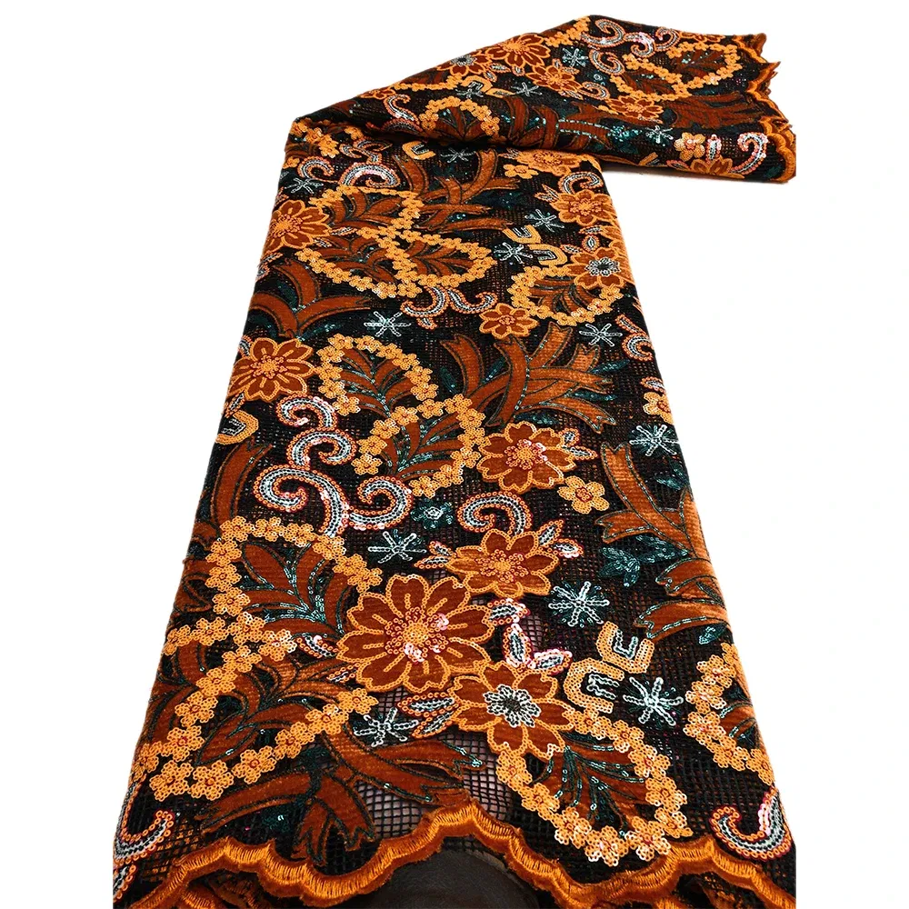 Color: pink, length: 5 yards, Width: 120cm - African Velvet Lace Fabric, High Quality Elegant Nigerian Wedding Sequins Lace Fabrics 5 Yards Laser Cutting French Tulle Laces