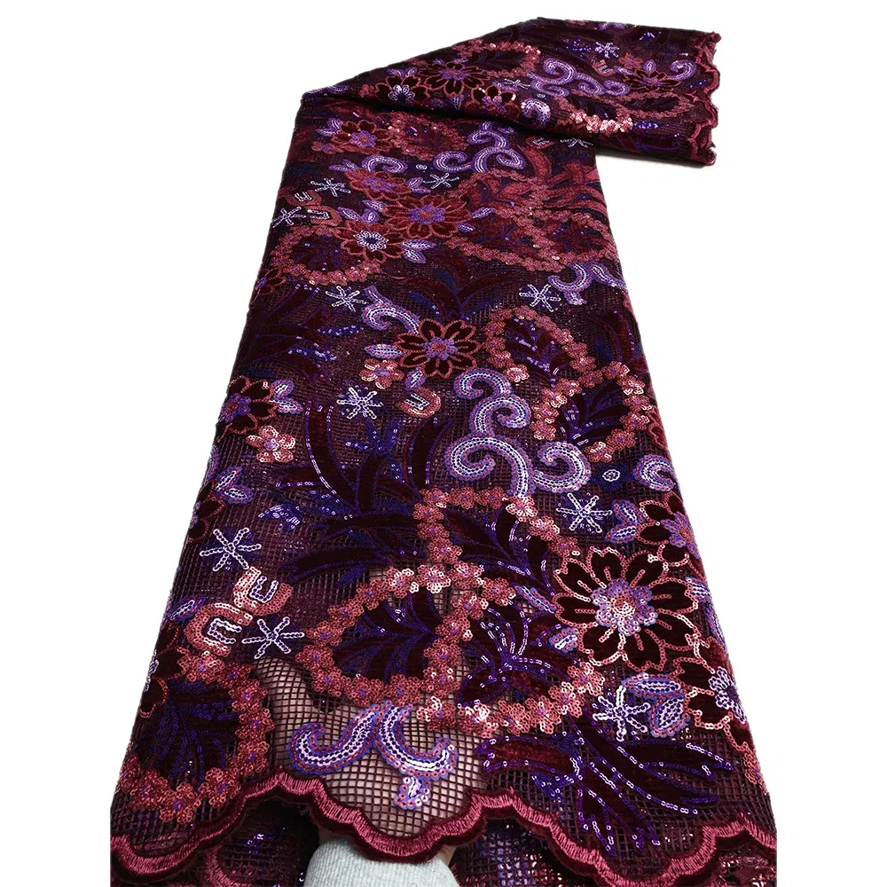 Color: pink, length: 5 yards, Width: 120cm - African Velvet Lace Fabric, High Quality Elegant Nigerian Wedding Sequins Lace Fabrics 5 Yards Laser Cutting French Tulle Laces