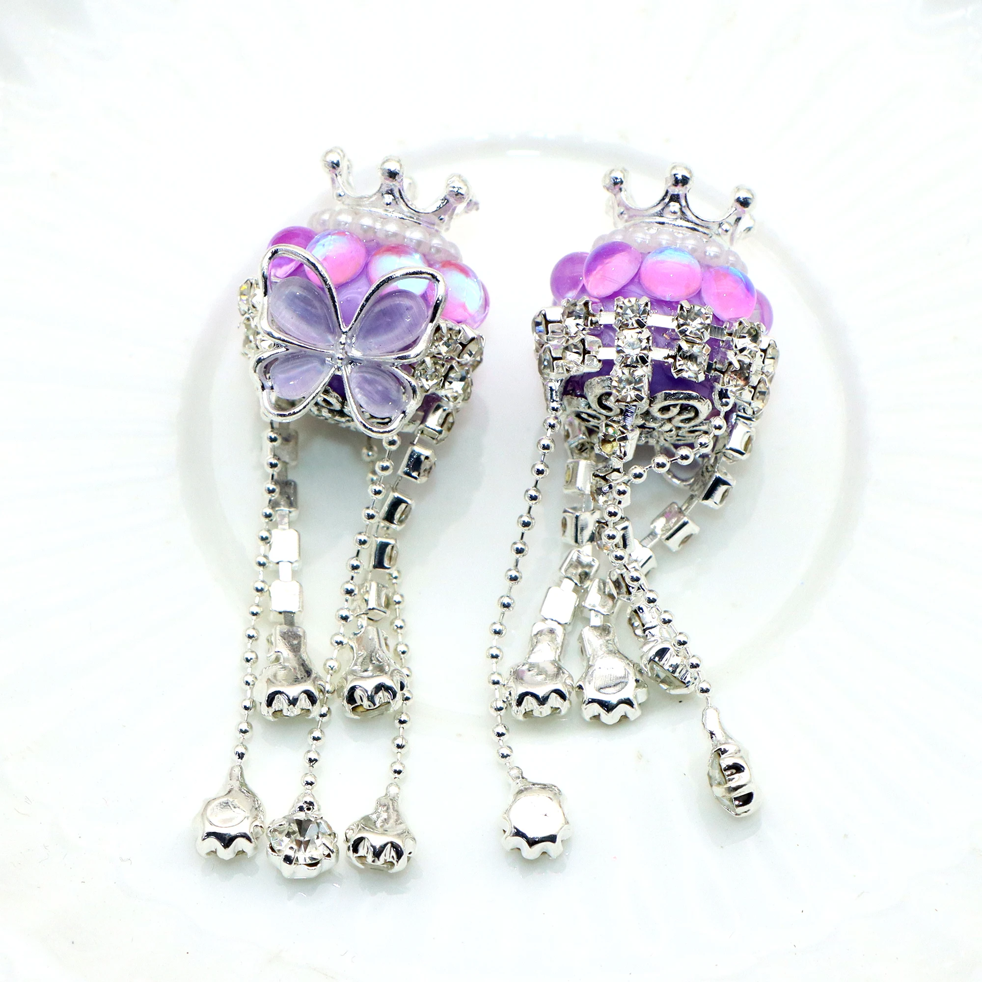 Color: Antique Brass - 1Pc Luxury Butterfly Rhinestone Faux Crystal Beads Opal Effect with Tassel Loose Spacer Beads with Hole Jewelry Making DIY Brace