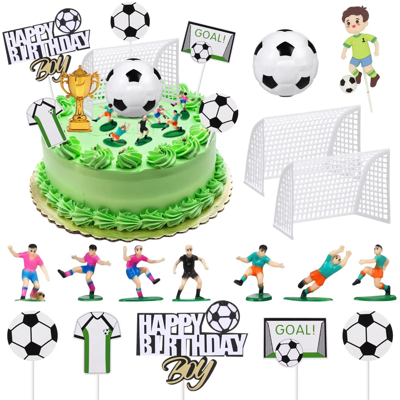Color: Gold - Soccer Cake Decorations Soccer Birthday Party Supplies Soccer Ball Cupcake Topper