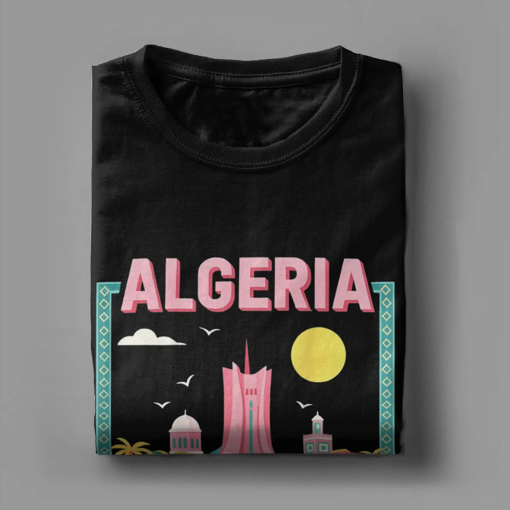 Color: Fuchsia, Size: XL - Men Algeria DZ City Algerian T Shirts Africa Arab Pure Cotton Clothes Hipster Short Sleeve Crewneck Tees Gift Idea T-Shirt