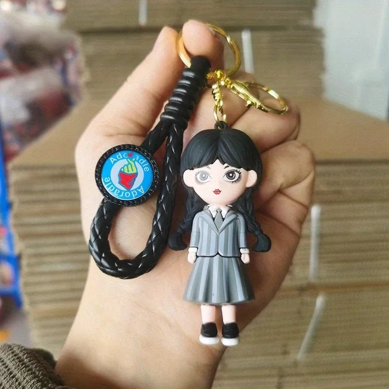 Color: black, Ships From: CHINA - Cartoon Wednesday Addams Silicone Keychain Pendant Car Backpack Bag Keyring 3D Doll Unisex Women Men Gifts Key Chain