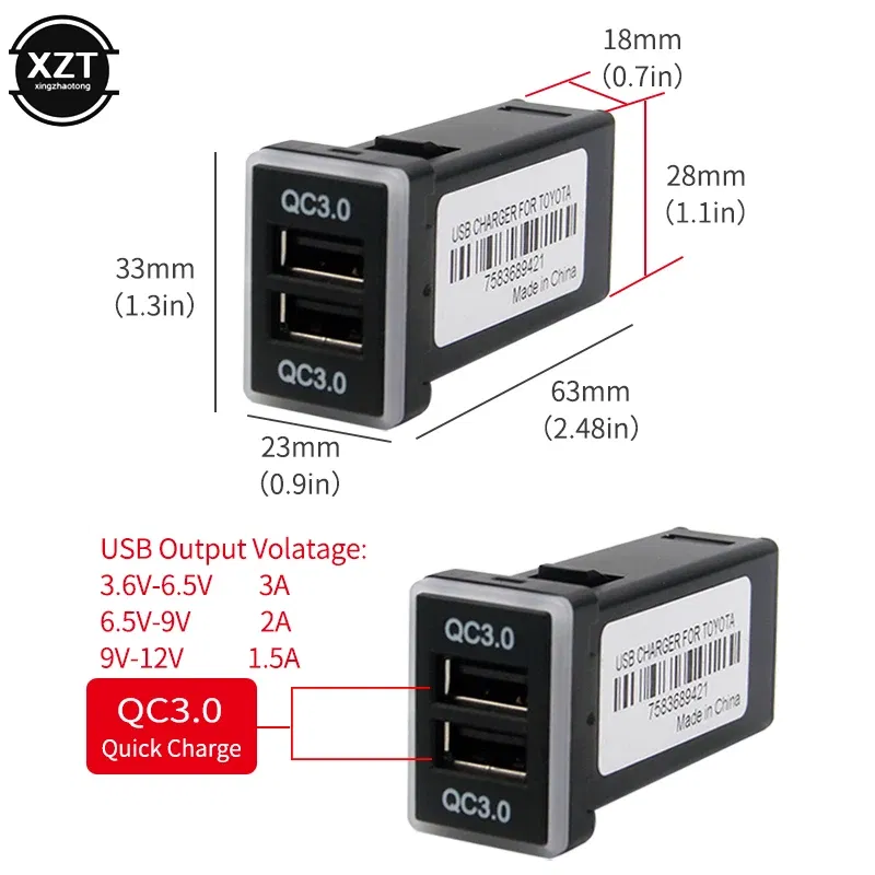 Color Name: Black - New QC3.0 Quickcharge Car Charger Car Accessories Double USB Phone PDA DVR Adapter Plug & Play Cable For Toyota Series Cars