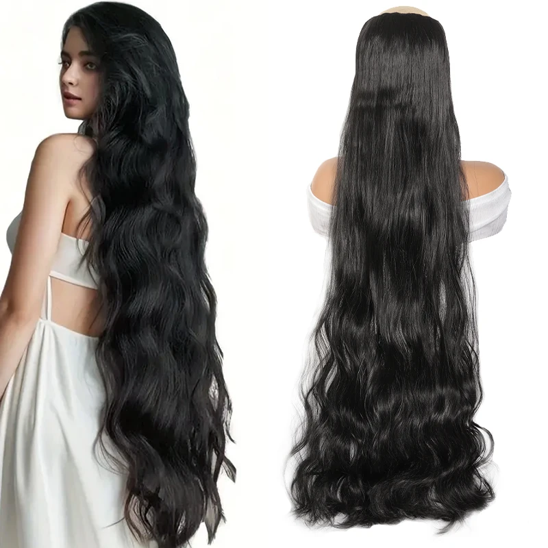 Color: Blue, Ships From: CHINA, Stretched Length: 38inches - 40 inch ultra long wavy hair clip hair extensions synthetic wigs women's wigs suitable for parties cosplay and various occasions