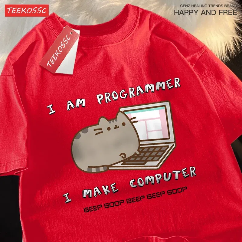 Color: GRAY, Size: L - I Am Programmer I Make Computer Mens T Shirts Summer Cotton T-Shirt Oversized Loose Short Sleeve Crewneck Tee Clothes Fashion