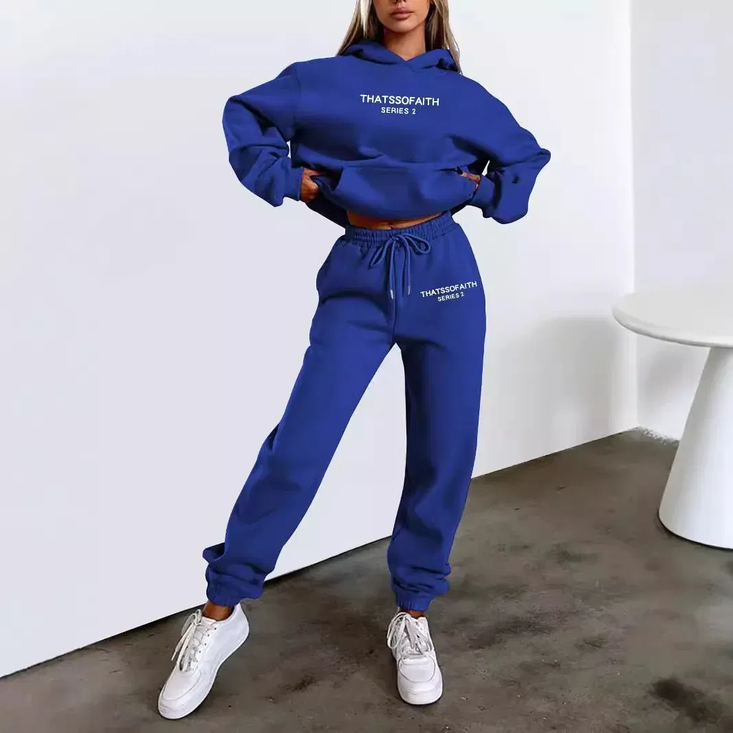 Color: Navy Blue, Size: XL, Ships From: CHINA - 2025 Autumn Winter Women's Sets 2pcs Hoodies Pants Suit Sports Outfits  Letter Print Aesthetic Clothes Ladies Tracksuit