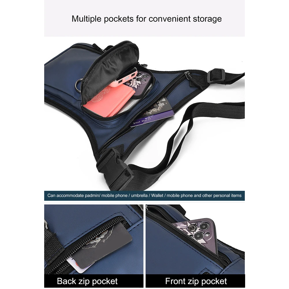 Color: Blue - Men Drop Leg Bag Waist Bag Waterproof Men Fanny Pack Phone Purse Motorcycle Riding Shoulder Cross Body Thigh Hip Belt Waist Bags