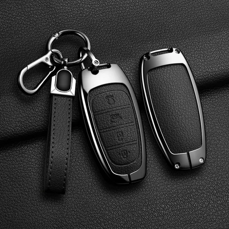 Color Name: Yellow - New Auto Alloy Car Key Case Cover Fob for Hyundai Solaris Sonata Hybrid NEXO NX4 New Grand Santa Fe Tucson 2020-2024 Accessories