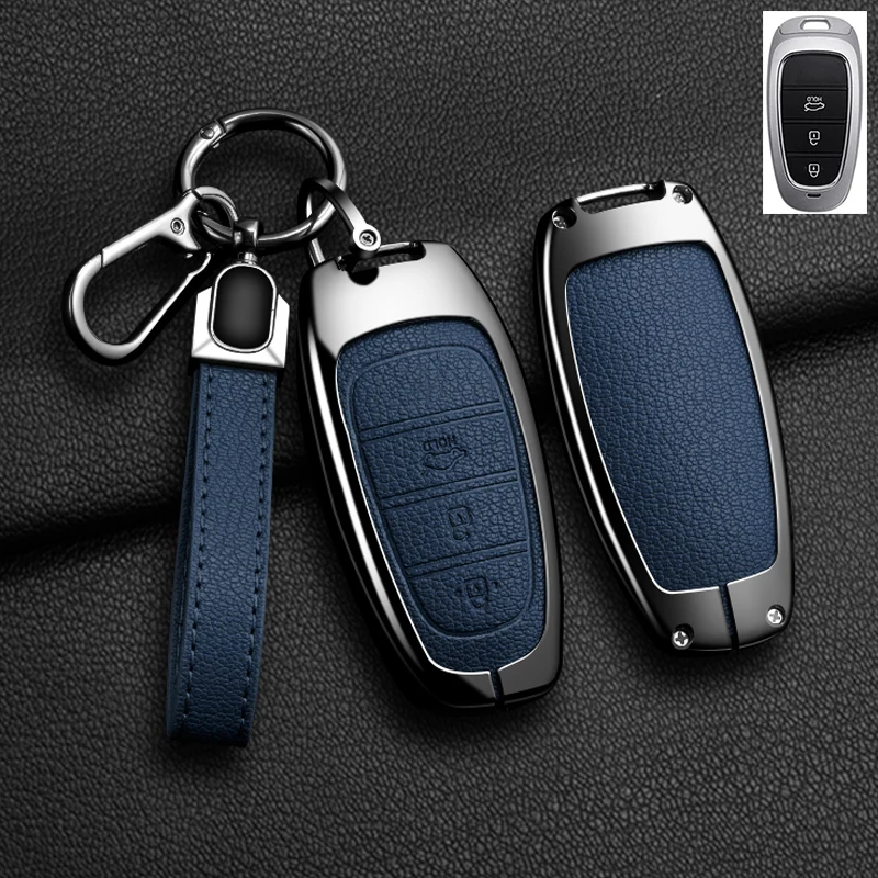 Color Name: Yellow - New Auto Alloy Car Key Case Cover Fob for Hyundai Solaris Sonata Hybrid NEXO NX4 New Grand Santa Fe Tucson 2020-2024 Accessories