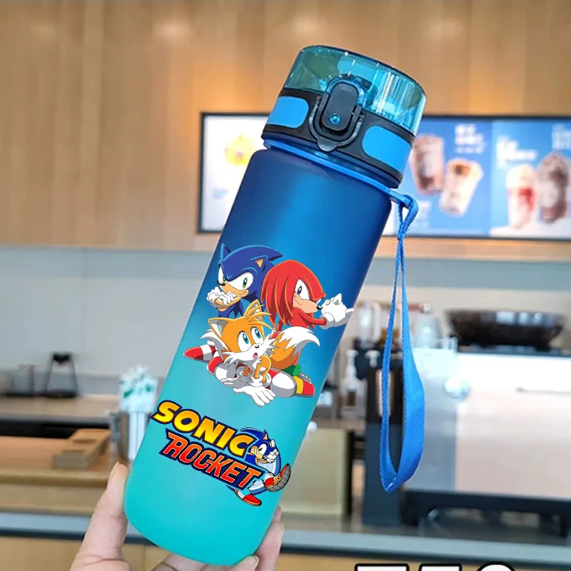 Color: black - new Sonic the Hedgehog Frosted Progressive Color Water Child Cup Outdoor Large Capacity Sport Flip Cover Drinking Birthday gift
