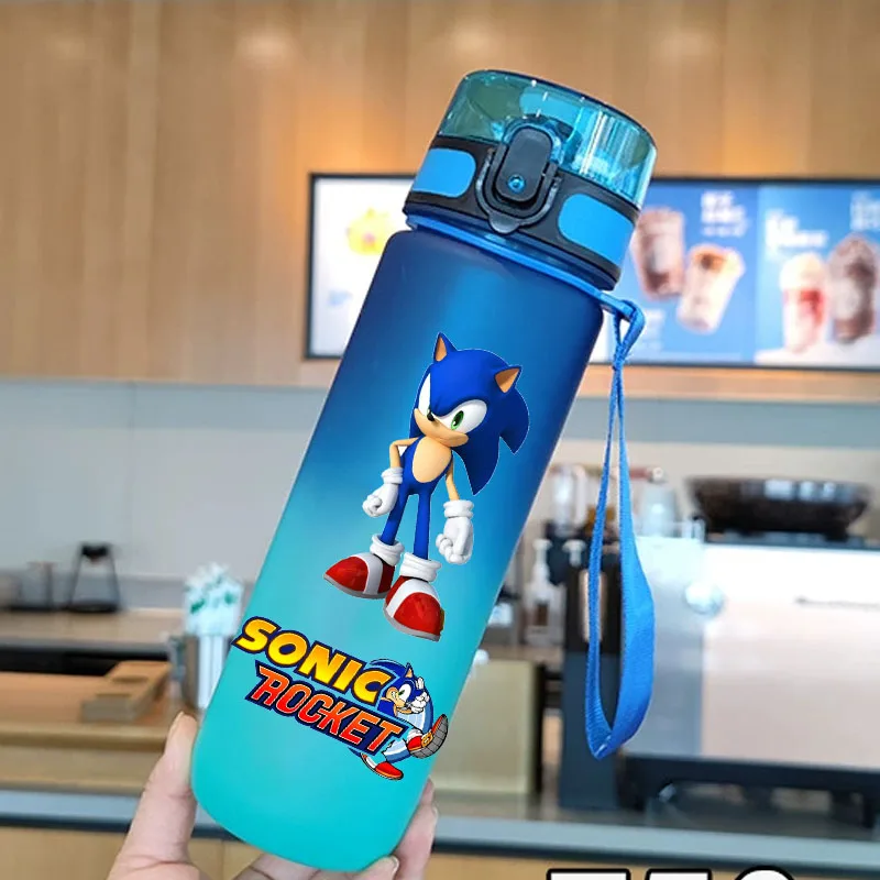 Color: black - new Sonic the Hedgehog Frosted Progressive Color Water Child Cup Outdoor Large Capacity Sport Flip Cover Drinking Birthday gift