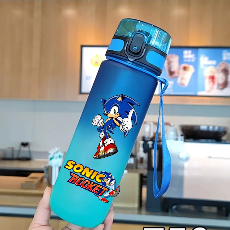 Color: black - new Sonic the Hedgehog Frosted Progressive Color Water Child Cup Outdoor Large Capacity Sport Flip Cover Drinking Birthday gift