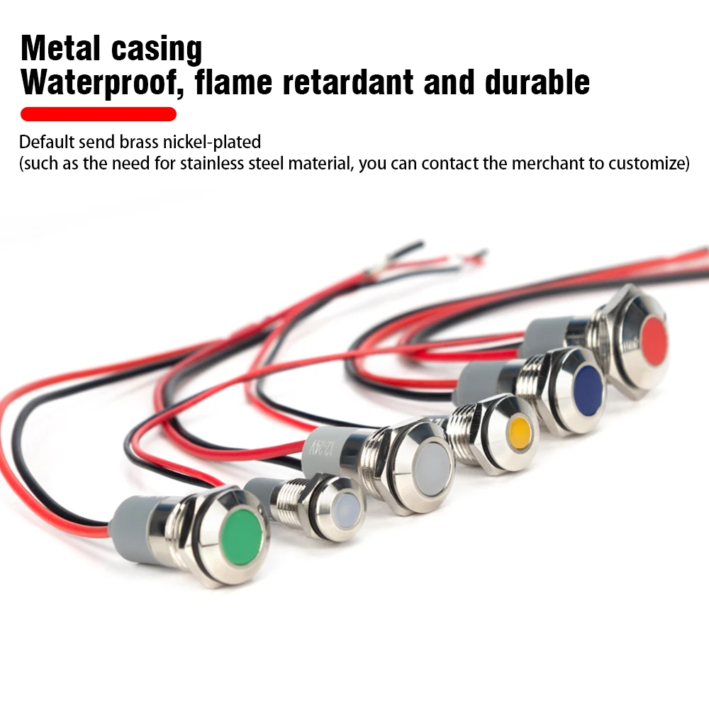 Color: Lavender - 1PC IP65 6mm LED Waterproof Metal Indicator Light Signal Lamp With Wire 5V 12V 24V 220V Red/Yellow/Blue/Green/White Metal Button