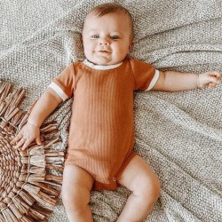 Ribbed Cotton Bodysuits for Babies in Earth Tones