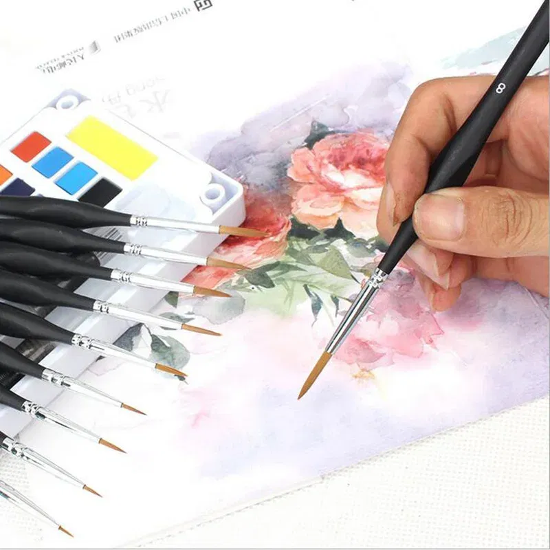 Color: Red - 1pcs Soft Wolf Fur Paint Brushes Hook Line Pen Watercolor Painting Acrylic Watercolor Brush Art Supplies for Painting