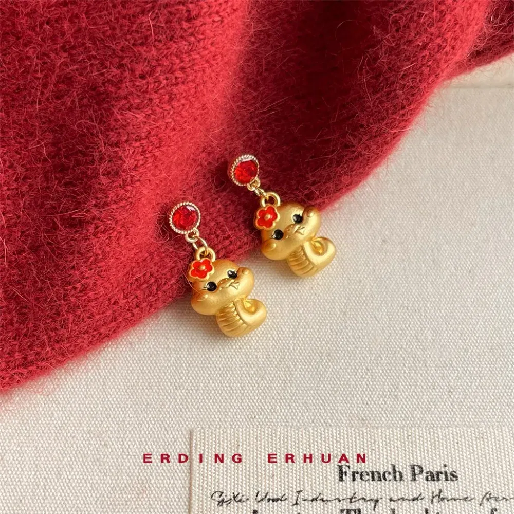 Metal Color: PALLADIUM - Chinese Style New Year Earrings Heart God of Wealth Snake Year Drop Earring Tassels Ear Decor 2025 Women Earrings Women
