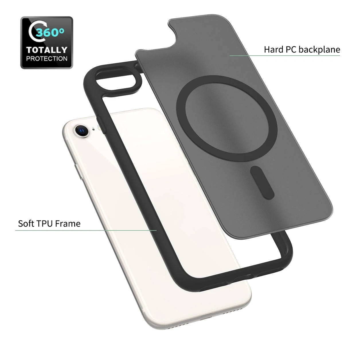 Color: black, Compatible-Phone Models: For iPhone 13 Mini - Non Yellowing Case For iPhone SE 2022 2020 8 16 Pro Max 15 Plus 14 13 Mini 12 11 Magsafe Mag Safe Matte Black Magnet Phone Cover